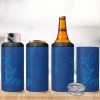 Hawaiian Monk Seal and Whale 4 in 1 Can Cooler Tumbler Kakau Tribal Pattern Blue Color