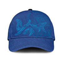 Hawaiian Monk Seal and Whale Classic Cap Kakau Tribal Pattern Blue Color