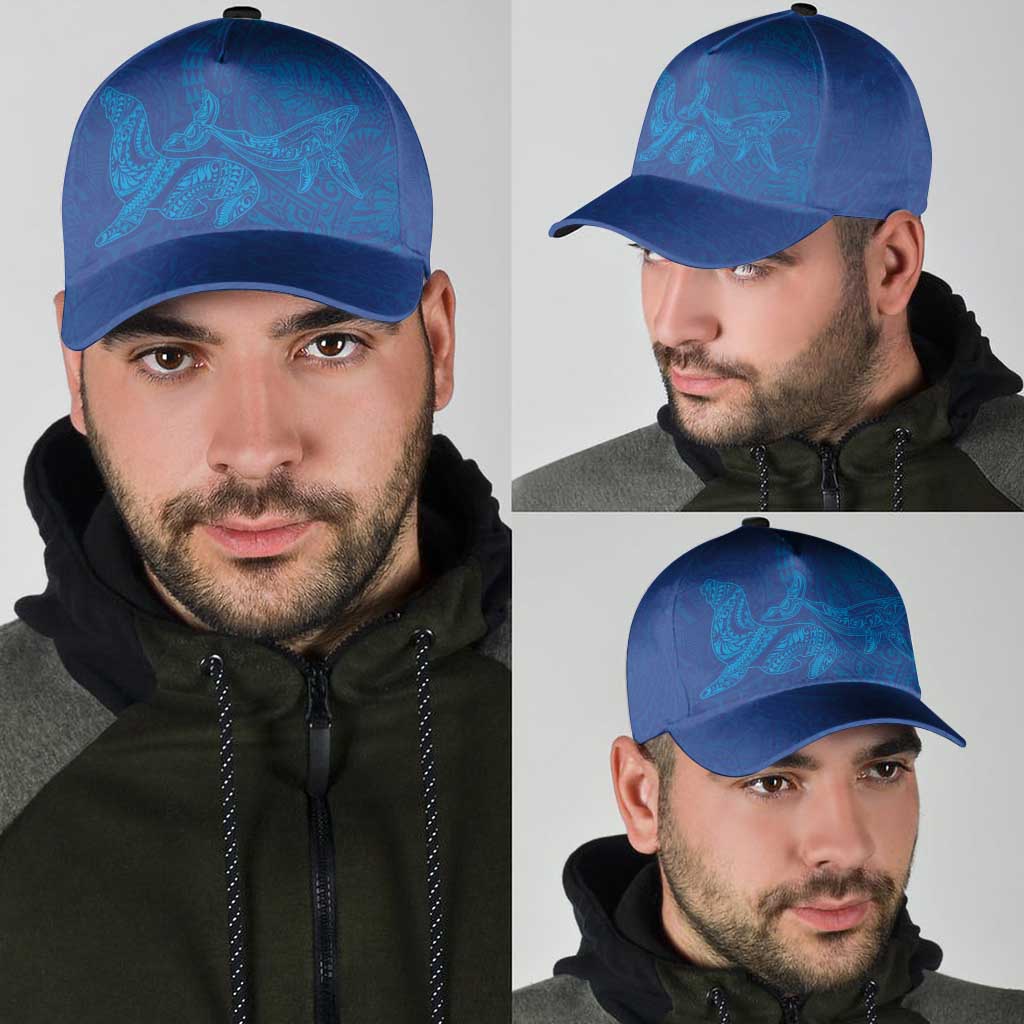 Hawaiian Monk Seal and Whale Classic Cap Kakau Tribal Pattern Blue Color