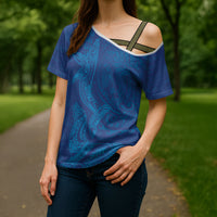 Hawaiian Monk Seal and Whale Cross Shoulder Shirt Kakau Tribal Pattern Blue Color LT03 - Polynesian Pride