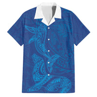 Hawaiian Monk Seal and Whale Family Matching Summer Maxi Dress and Hawaiian Shirt Kakau Tribal Pattern Blue Color LT03 Dad's Shirt - Short Sleeve Blue - Polynesian Pride