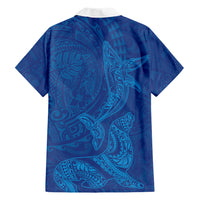 Hawaiian Monk Seal and Whale Family Matching Summer Maxi Dress and Hawaiian Shirt Kakau Tribal Pattern Blue Color LT03 - Polynesian Pride