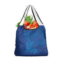 Hawaiian Monk Seal and Whale Grocery Bag Kakau Tribal Pattern Blue Color