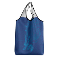 Hawaiian Monk Seal and Whale Grocery Bag Kakau Tribal Pattern Blue Color
