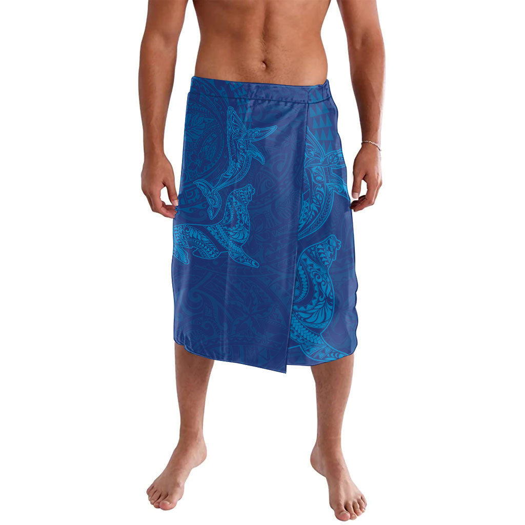 Hawaiian Monk Seal and Whale Lavalava Kakau Tribal Pattern Blue Color