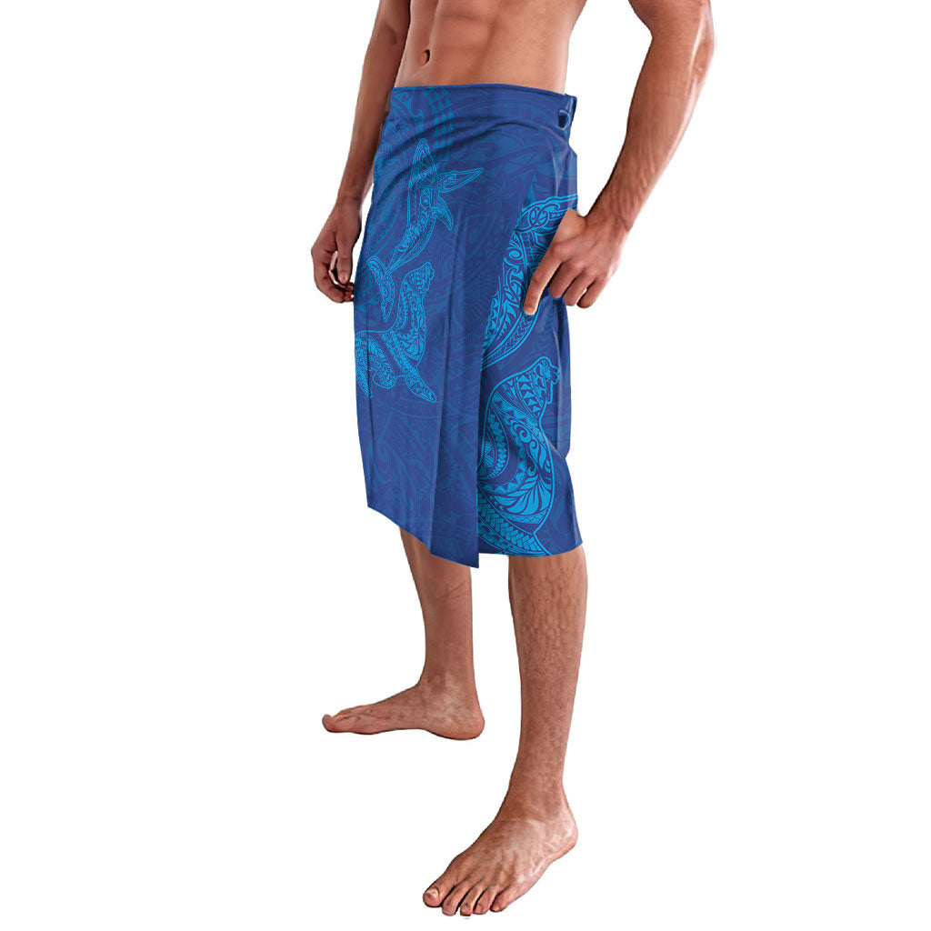 Hawaiian Monk Seal and Whale Lavalava Kakau Tribal Pattern Blue Color