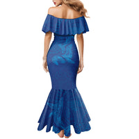 Hawaiian Monk Seal and Whale Mermaid Dress Kakau Tribal Pattern Blue Color