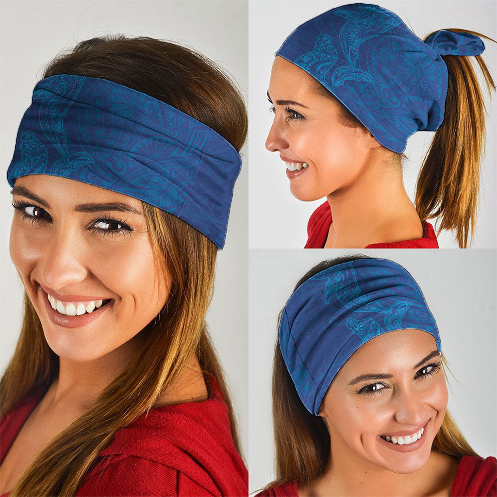 Hawaiian Monk Seal and Whale Neck Gaiter Kakau Tribal Pattern Blue Color LT03 - Polynesian Pride