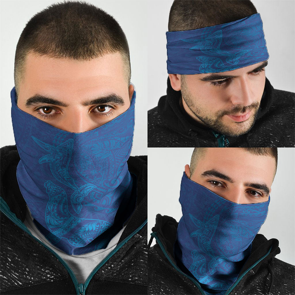 Hawaiian Monk Seal and Whale Neck Gaiter Kakau Tribal Pattern Blue Color LT03 - Polynesian Pride
