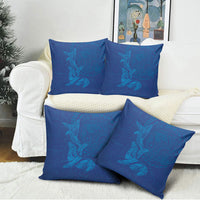 Hawaiian Monk Seal and Whale Pillow Cover Kakau Tribal Pattern Blue Color