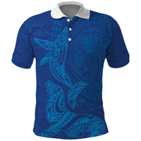 Hawaiian Monk Seal and Whale Polo Shirt Kakau Tribal Pattern Blue Color LT03 Blue - Polynesian Pride