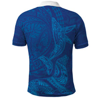 Hawaiian Monk Seal and Whale Polo Shirt Kakau Tribal Pattern Blue Color LT03 - Polynesian Pride