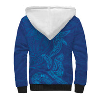 Hawaiian Monk Seal and Whale Sherpa Hoodie Kakau Tribal Pattern Blue Color