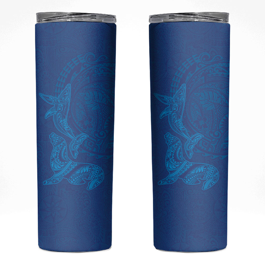Hawaiian Monk Seal and Whale Skinny Tumbler Kakau Tribal Pattern Blue Color LT03 Blue - Polynesian Pride