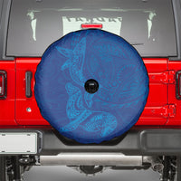 Hawaiian Monk Seal and Whale Spare Tire Cover Kakau Tribal Pattern Blue Color