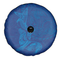 Hawaiian Monk Seal and Whale Spare Tire Cover Kakau Tribal Pattern Blue Color