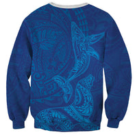 Hawaiian Monk Seal and Whale Sweatshirt Kakau Tribal Pattern Blue Color