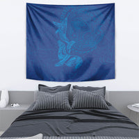 Hawaiian Monk Seal and Whale Tapestry Kakau Tribal Pattern Blue Color