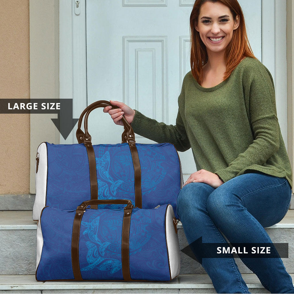 Hawaiian Monk Seal and Whale Travel Bag Kakau Tribal Pattern Blue Color