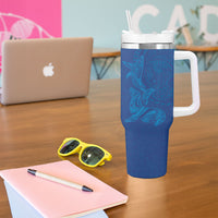Hawaiian Monk Seal and Whale Tumbler With Handle Kakau Tribal Pattern Blue Color