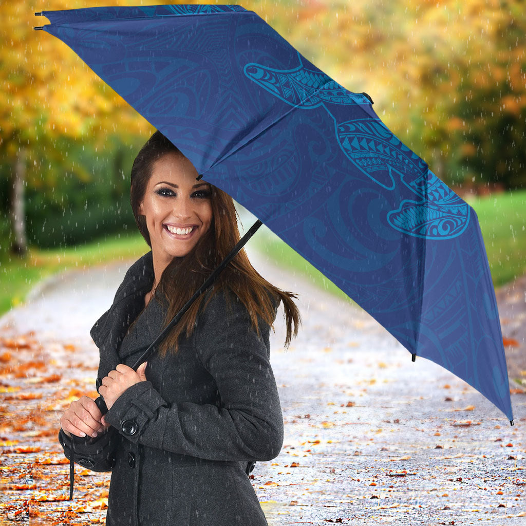 Hawaiian Monk Seal and Whale Umbrella Kakau Tribal Pattern Blue Color