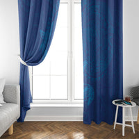 Hawaiian Monk Seal and Whale Window Curtain Kakau Tribal Pattern Blue Color