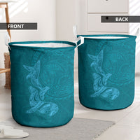 Hawaiian Monk Seal and Whale Laundry Basket Kakau Tribal Pattern Teal Color