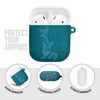 Hawaiian Monk Seal and Whale AirPods Case Kakau Tribal Pattern Teal Color