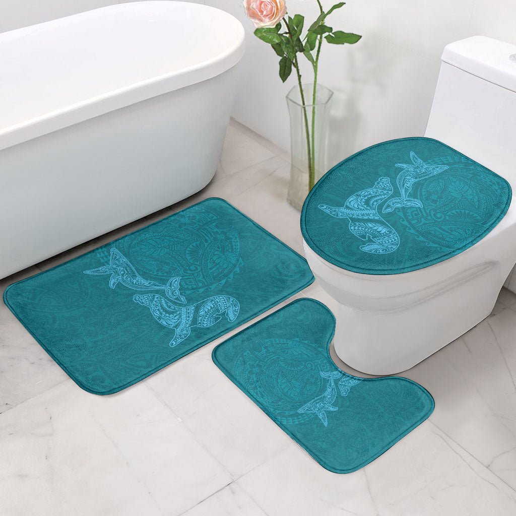 Hawaiian Monk Seal and Whale Bathroom Set Kakau Tribal Pattern Teal Color