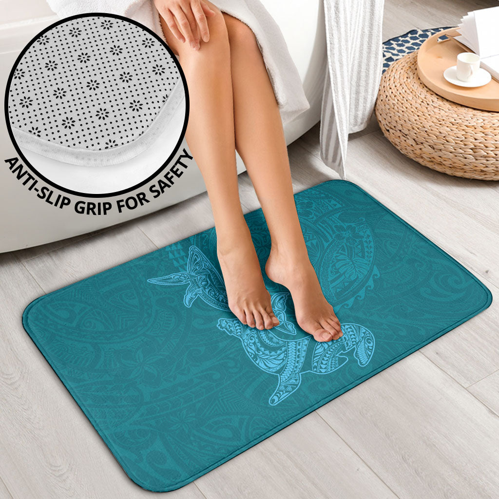 Hawaiian Monk Seal and Whale Bathroom Set Kakau Tribal Pattern Teal Color