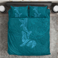 Hawaiian Monk Seal and Whale Bedding Set Kakau Tribal Pattern Teal Color