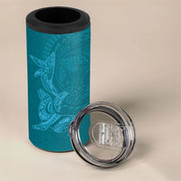 Hawaiian Monk Seal and Whale 4 in 1 Can Cooler Tumbler Kakau Tribal Pattern Teal Color LT03 - Polynesian Pride