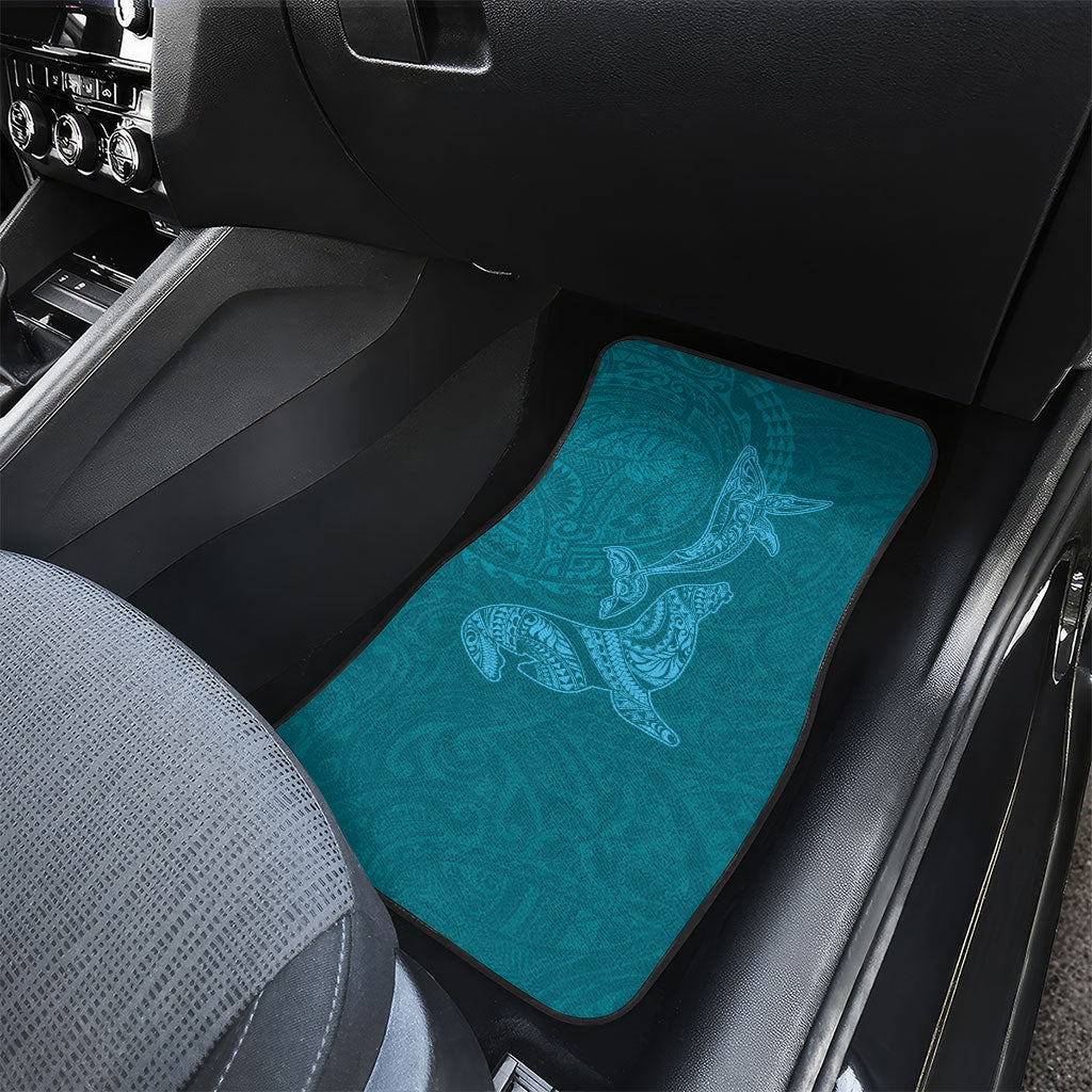 Hawaiian Monk Seal and Whale Car Mats Kakau Tribal Pattern Teal Color