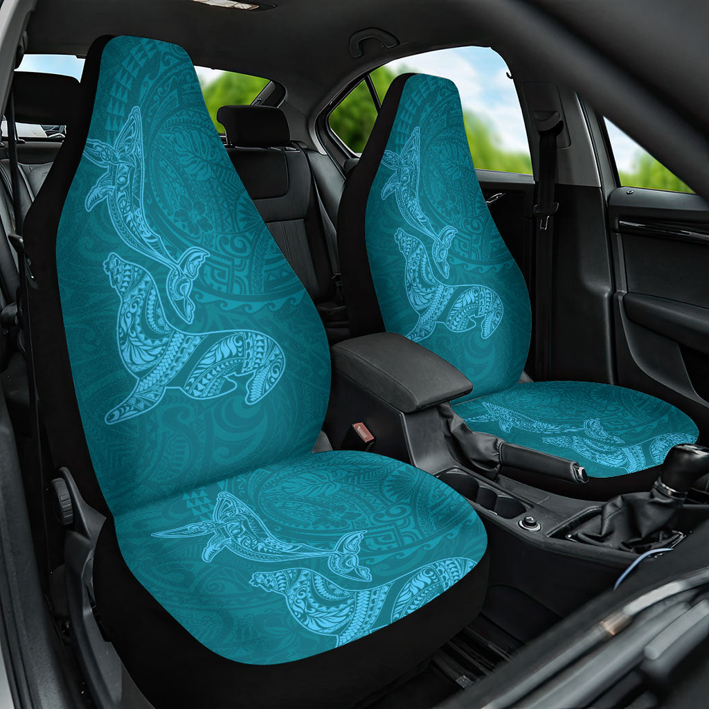 Hawaiian Monk Seal and Whale Car Seat Cover Kakau Tribal Pattern Teal Color