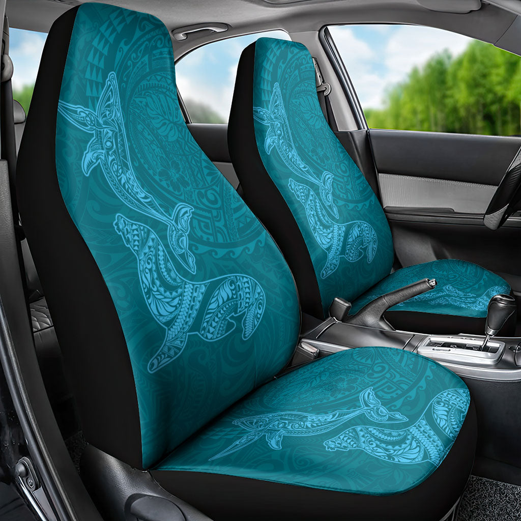 Hawaiian Monk Seal and Whale Car Seat Cover Kakau Tribal Pattern Teal Color