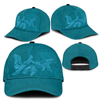 Hawaiian Monk Seal and Whale Classic Cap Kakau Tribal Pattern Teal Color