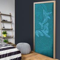 Hawaiian Monk Seal and Whale Door Cover Kakau Tribal Pattern Teal Color