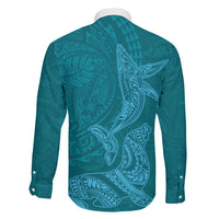 Hawaiian Monk Seal and Whale Family Matching Summer Maxi Dress and Hawaiian Shirt Kakau Tribal Pattern Teal Color LT03 - Polynesian Pride