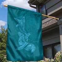 Hawaiian Monk Seal and Whale Garden Flag Kakau Tribal Pattern Teal Color LT03 - Polynesian Pride