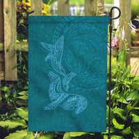 Hawaiian Monk Seal and Whale Garden Flag Kakau Tribal Pattern Teal Color LT03 Garden Flag Teal - Polynesian Pride