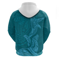 Hawaiian Monk Seal and Whale Hoodie Kakau Tribal Pattern Teal Color