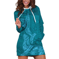 Hawaiian Monk Seal and Whale Hoodie Dress Kakau Tribal Pattern Teal Color LT03 Teal - Polynesian Pride