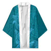 Hawaiian Monk Seal and Whale Kimono Kakau Tribal Pattern Teal Color