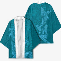 Hawaiian Monk Seal and Whale Kimono Kakau Tribal Pattern Teal Color