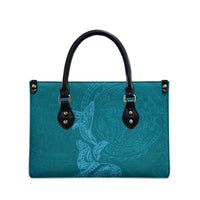 Hawaiian Monk Seal and Whale Leather Bag Kakau Tribal Pattern Teal Color
