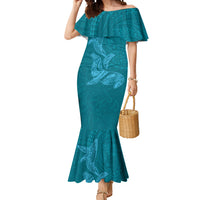 Hawaiian Monk Seal and Whale Mermaid Dress Kakau Tribal Pattern Teal Color