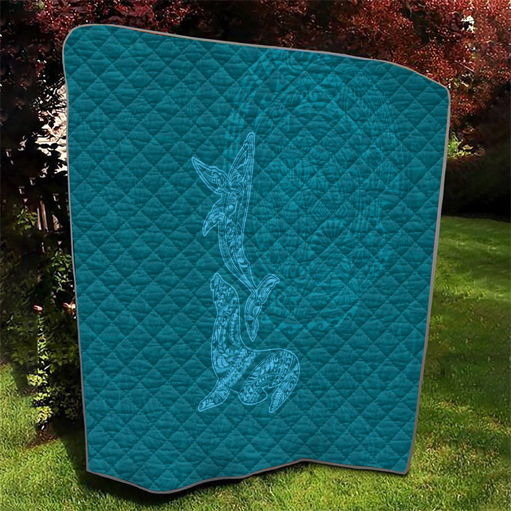 Hawaiian Monk Seal and Whale Quilt Kakau Tribal Pattern Teal Color
