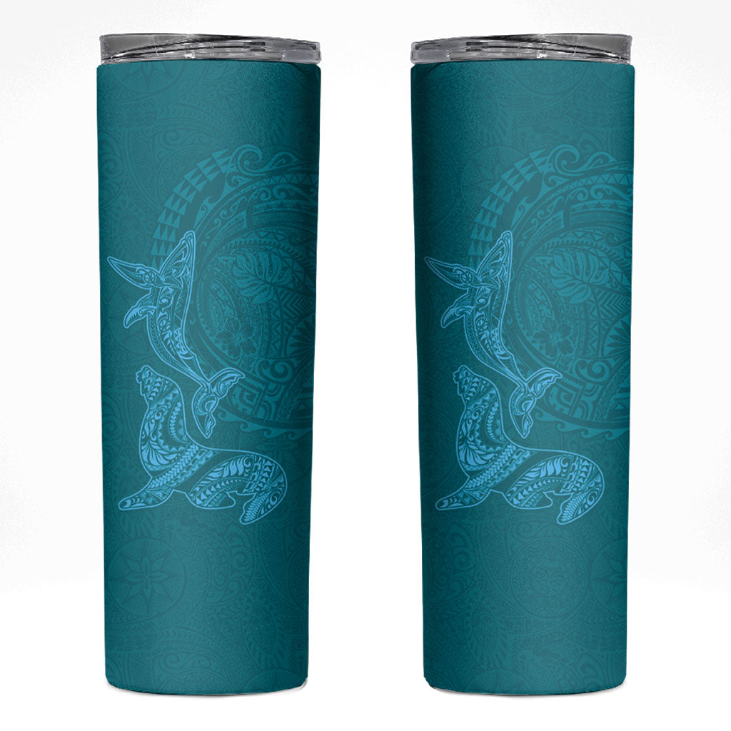 Hawaiian Monk Seal and Whale Skinny Tumbler Kakau Tribal Pattern Teal Color LT03 Teal - Polynesian Pride