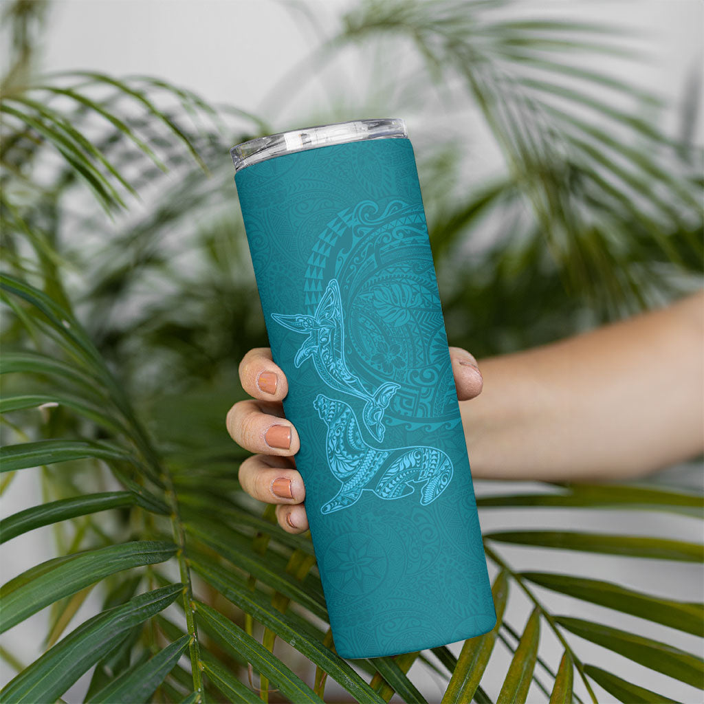 Hawaiian Monk Seal and Whale Skinny Tumbler Kakau Tribal Pattern Teal Color LT03 - Polynesian Pride
