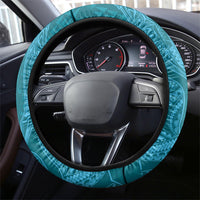 Hawaiian Monk Seal and Whale Steering Wheel Cover Kakau Tribal Pattern Teal Color LT03 - Polynesian Pride